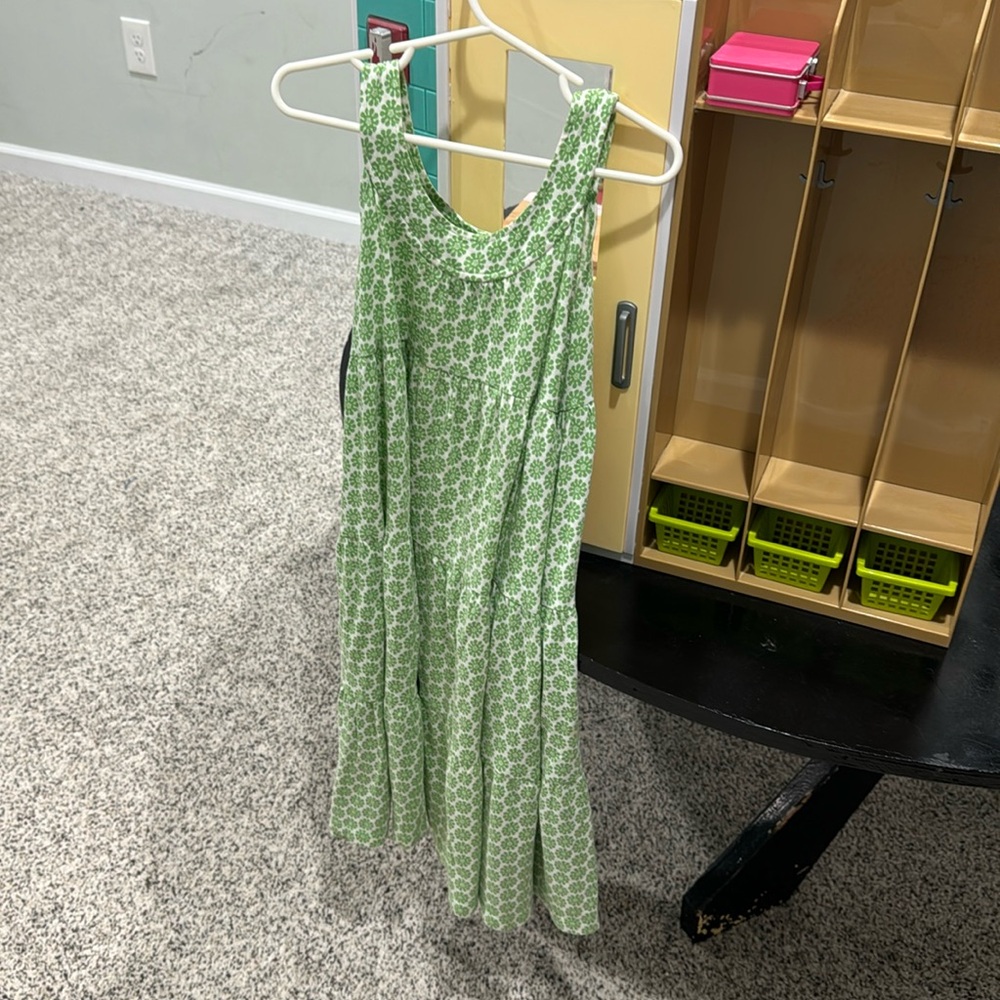 Mini Boden green and white dress